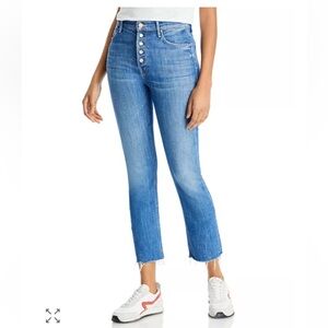 MOTHER The Pixie Dazzler‎ High Rise Fray Cropped Straight Jeans